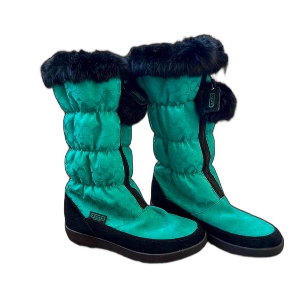 Coach Rabbit Fur Teal Winter Boots